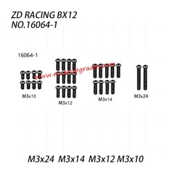 ZD Racing BX12 Parts (M3x24  M3x14  M3x12 M3x10) Screws set 16064-1