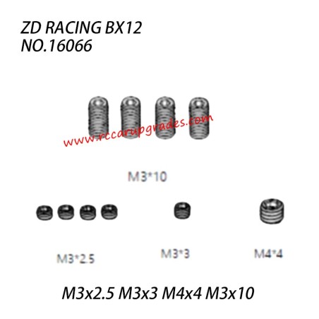 ZD Racing BX12 Parts Machine Screw M3x2.5 M3x3 M4x4 M3x10 16066